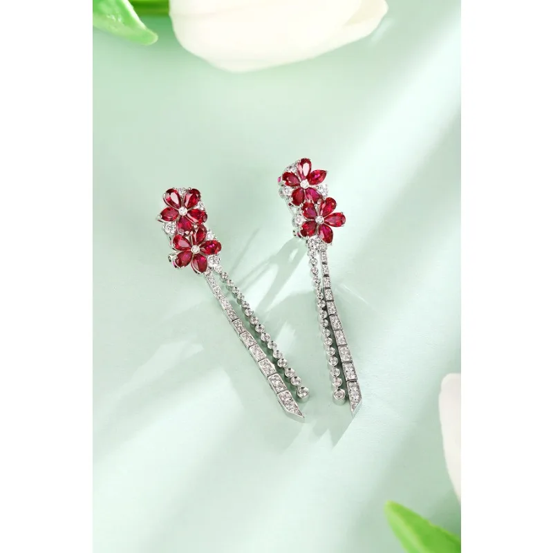 Ruihe Custom Luxury 925 Silver 5.25ct Pear Shape Lab Grown Ruby Simulated Diamond Earrings for Women Daily Wedding Jewelry Gift