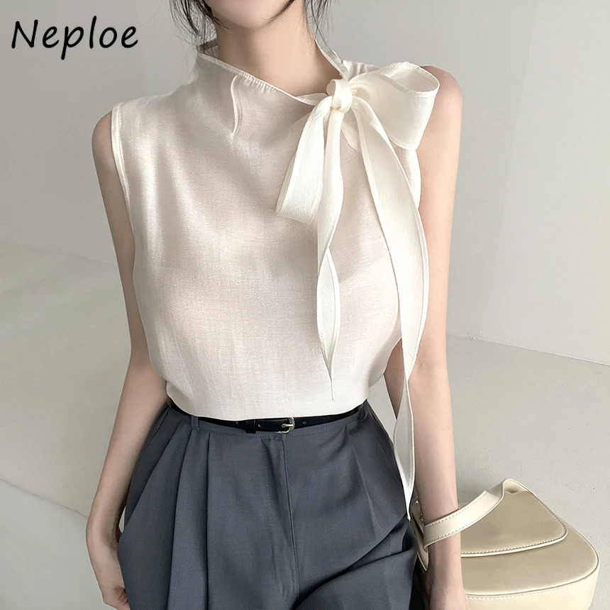 

Neploe French Fresh Thin Sleeveless Women Clothing Lace Up Minority Casual Solid Ropa Mujer Short Age Reduction Sweet Women Top