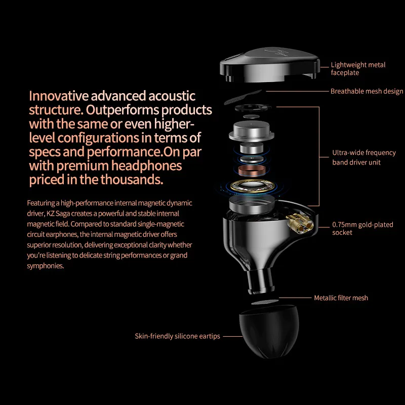 KZ Saga سماعات أذن سلكية مرحلة مراقبة حية سماعات رياضية HiFi ستيريو باس حمى الموسيقى سماعات أذن معدنية سماعة الألعاب