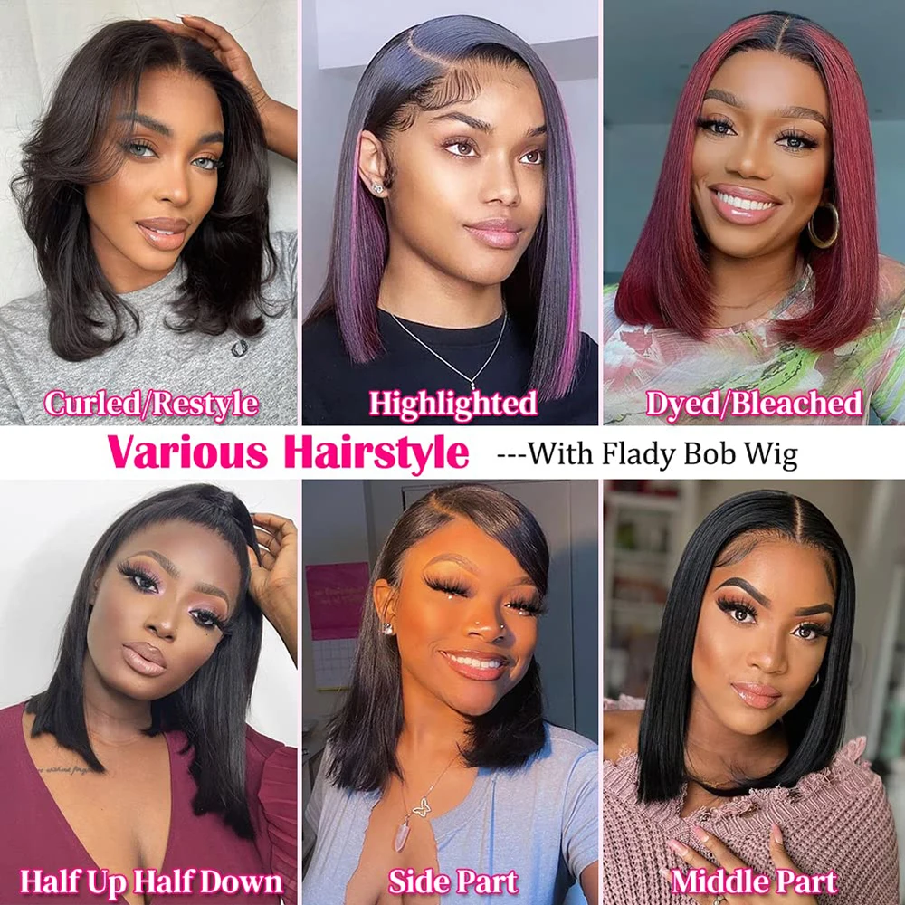 QUANDE 13x4 Straight Bob Wigs Human Hair Lace Frontal Wig 180% Density Natural Color Remy Brazilian Wigs On Sale 10-14 Inch