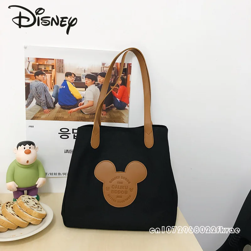 Disney-bolsa de ombro mickey feminina, monocromática, desenho animado, grande capacidade, compras, bolsa elegante, alta qualidade, nova