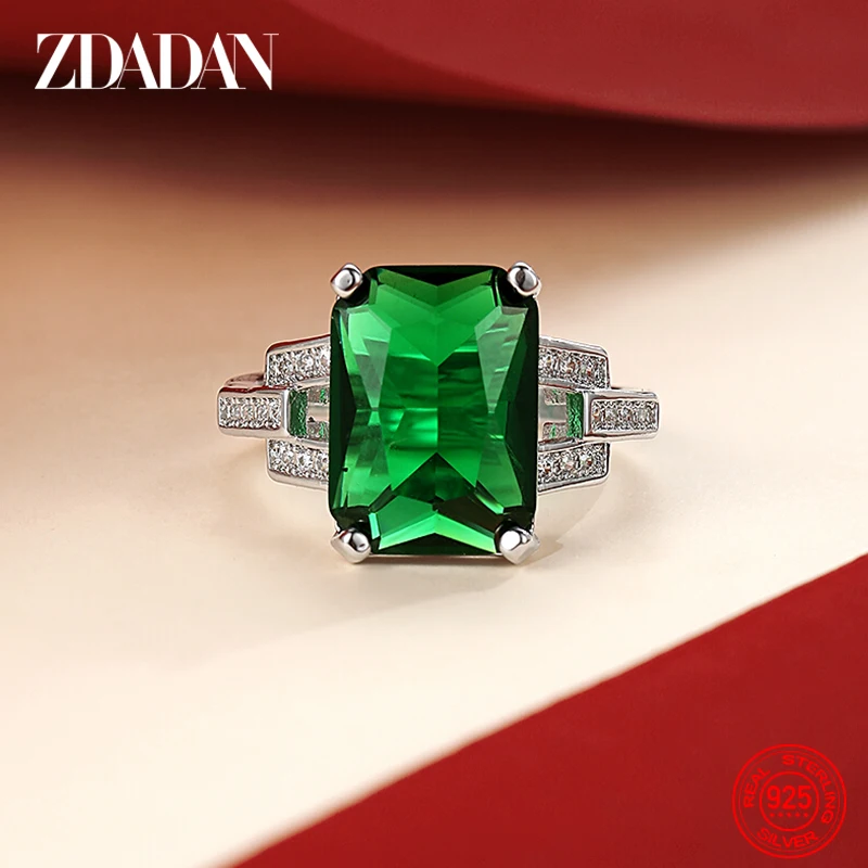 Women's 925 Sterling Silver Charm Emerald Ring