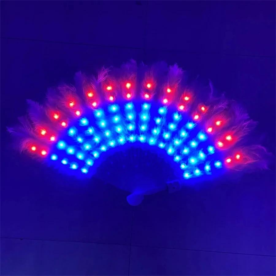 Glow Folding Led Fan RGB Changeable Feather Fan Dancing Light Fan Night Show Halloween Christmas Rave Festival Accessories