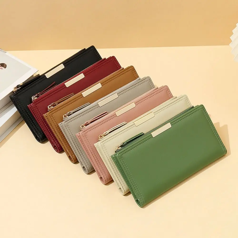 Casual Korean Style Long Wallet Ultra Thin Purse PU Leather Card Holder Multi-function Card Holder Coin Pouch Card Storage Bag