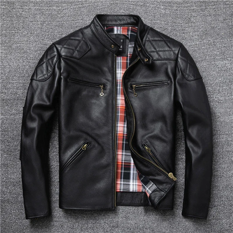 Spring and Autumn Natural Cowhide Motorcycle Jackets Men Genuine Leather Jacket  Really Leather Moto Slim Coat Man Plus Size 5X