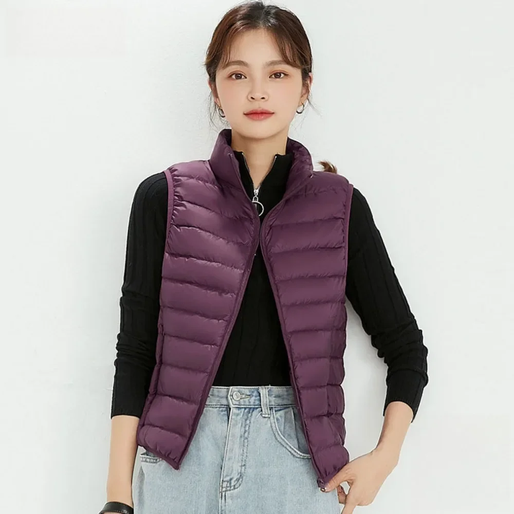 Autumn Winter Women\'s Down Vest Jacket 2023 Ultralight White Duck Down Vest Coat Sleeveless Stand Collar Warm Portable Waistcoat