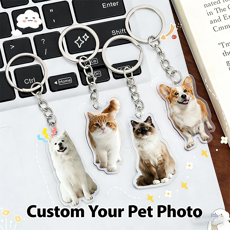 

6cm Print Holographic Personal Photo Pet Customized Keychain Gift Cat Dog Cartoon Picture Personalized Key Ring Bag Charm Gift