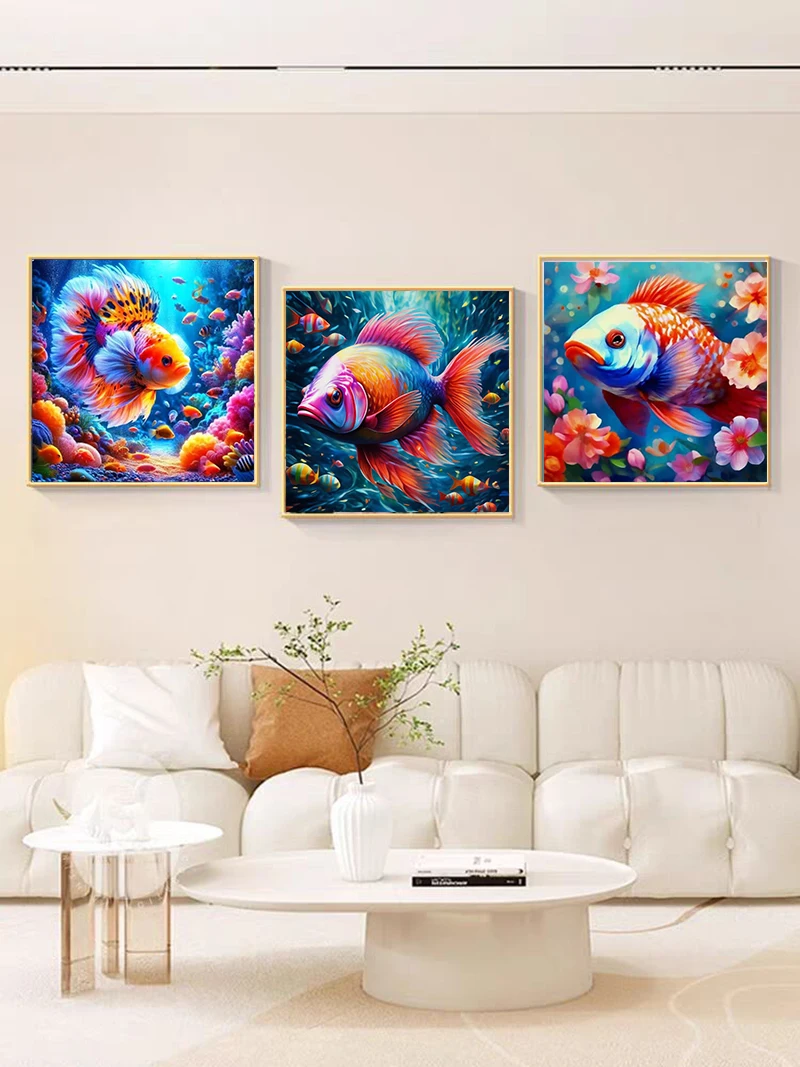 flying fish 100% Fairy Dust Square Drill Full 5D Diy Diamond Painting Cross Stitch Embroidery Mosaic Decor Needlewor Goldfish