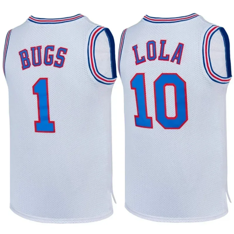 

Movie Space Jam Jersey bugs # 1 Lola basketball jersey men sleeve Tune Squad breathable quick drying sport sewing shirt White