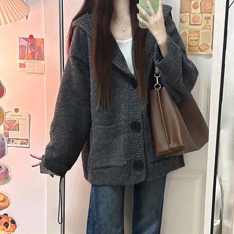 Women's Soft Knit Hooded Cardigan Loose Mid Length Long Sleeve Sweater Jacket Casual Fall Winter Open Front Tops
