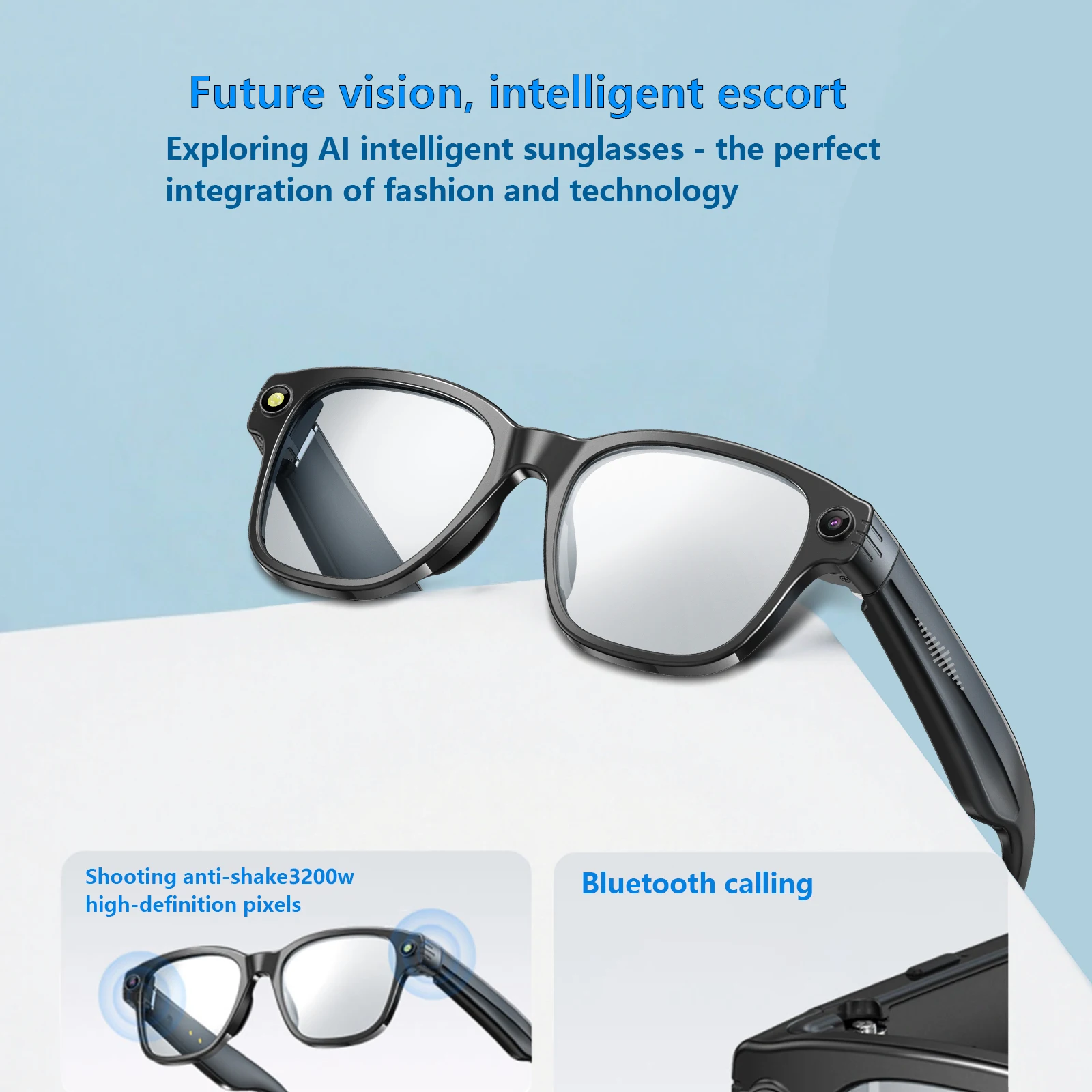 

Умные очки AI-камера, Bluetooth-вызов, голосовой помощник, проверка объектов, батарея емкостью 260 мАч, управление музыкой, умные солнцезащитные очки