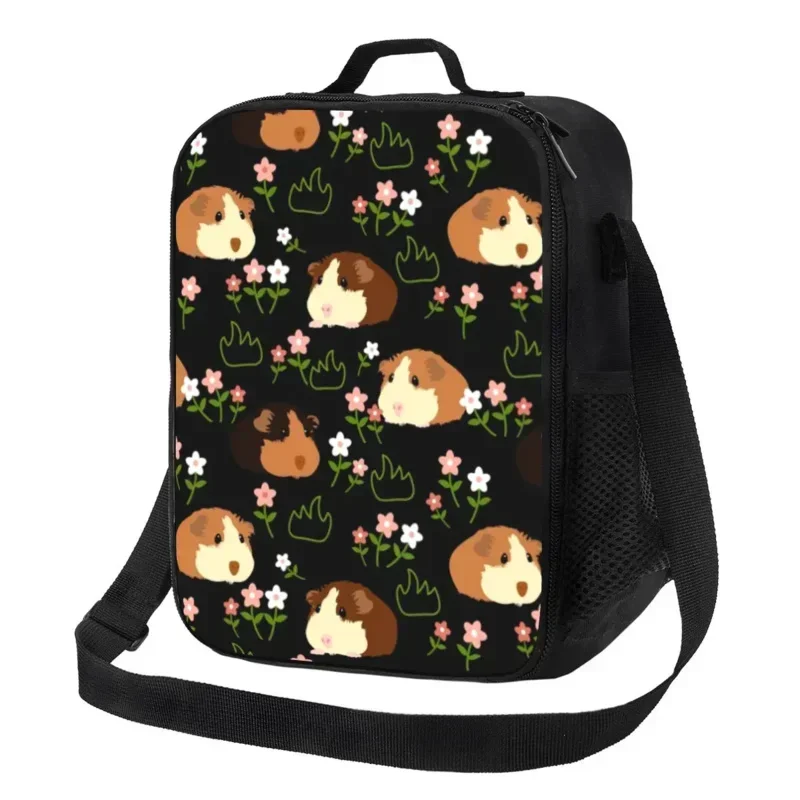 

Custom Guinea Pig And Flowers Lunch Bag Women Thermal Cooler Insulated Lunch Box for Kids School Children