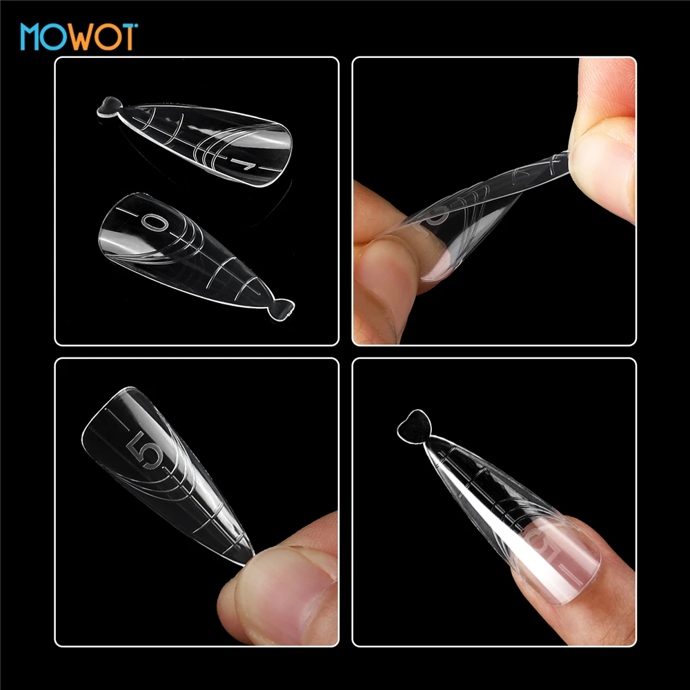 MOWOT 140 قطعة قابلة لإعادة الاستخدام أشكال مزدوجة وصلات لإطالة الأظافر أشكال علوية من الأكريليك الشفاف قوالب جل سريعة البناء 14 مقاسًا أطراف أظافر تصميم الأظافر #6