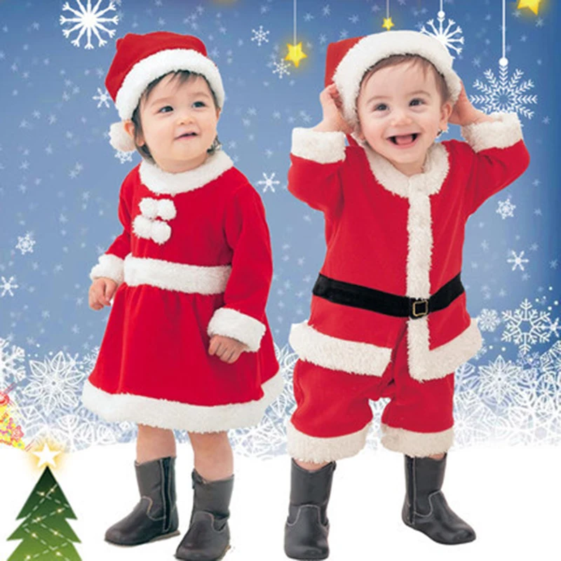 Kids Santa Claus Costume Cute Children Christmas Costume With Red Santa Hat Outfit Girls Boys Cosplay Santa Fancy Party Suit