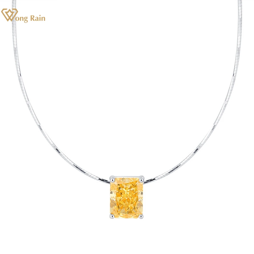 

Wong Rain New In 925 Sterling Silver 10*8MM Crushed Ice Cut Lab Citrine Pink Sapphire Gemstone Women Necklace Pendant Jewelry