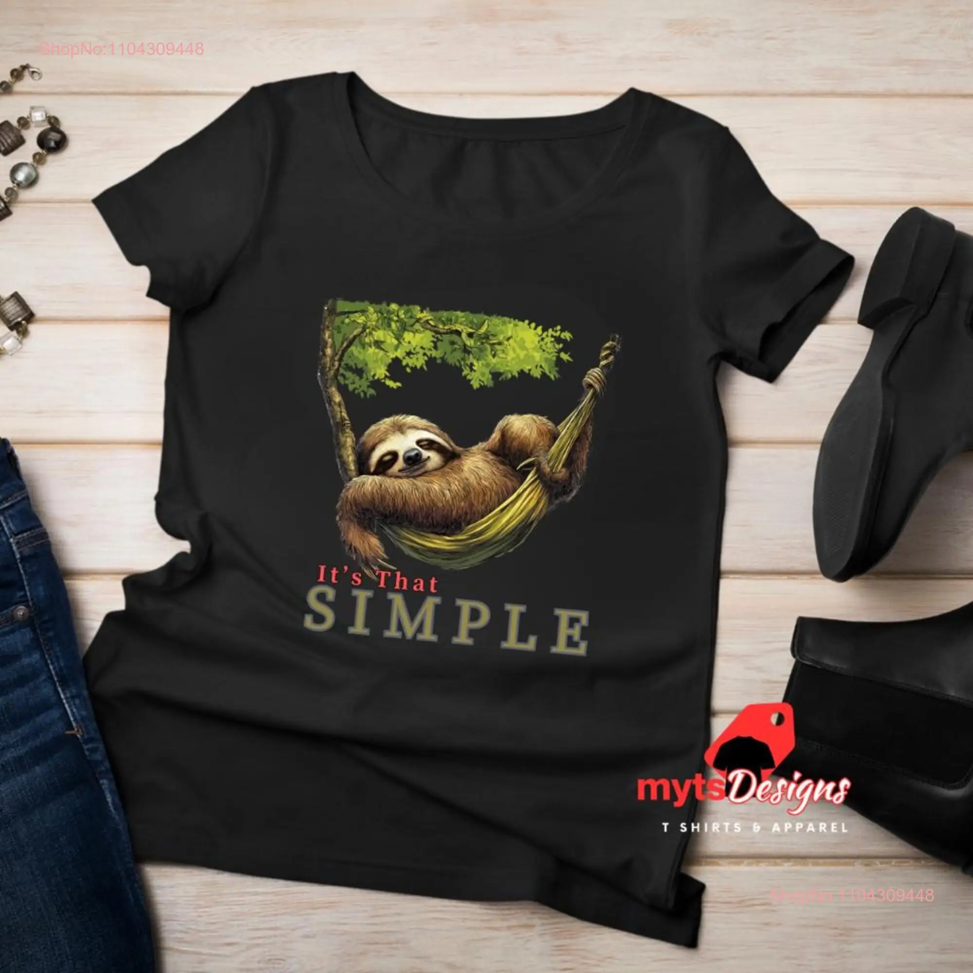 Lazy Sloth in Hammock T Shirt Relaxing Sleepy Lovers long or short sleeves