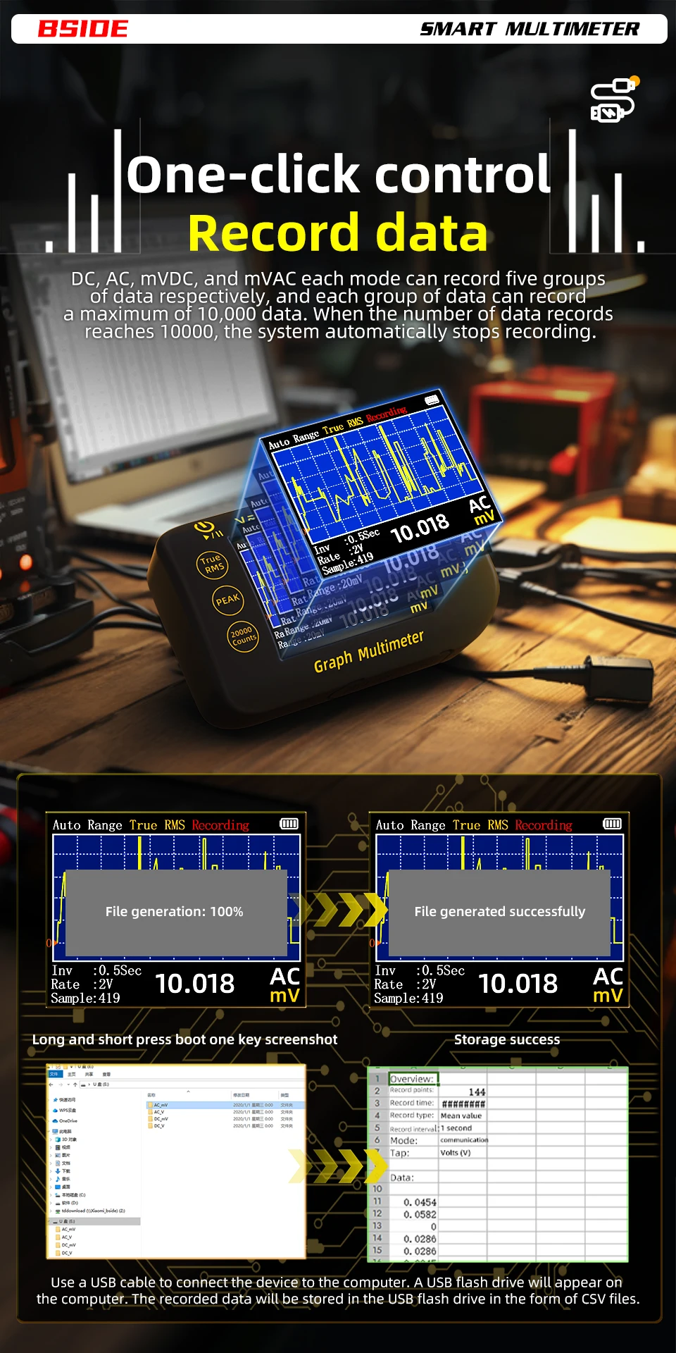 NEW Intelligent Digital Multimeter 20000 Counts Voltage Real-Time Waveform Recording Temperature Test Lithium Battery Voltmeter