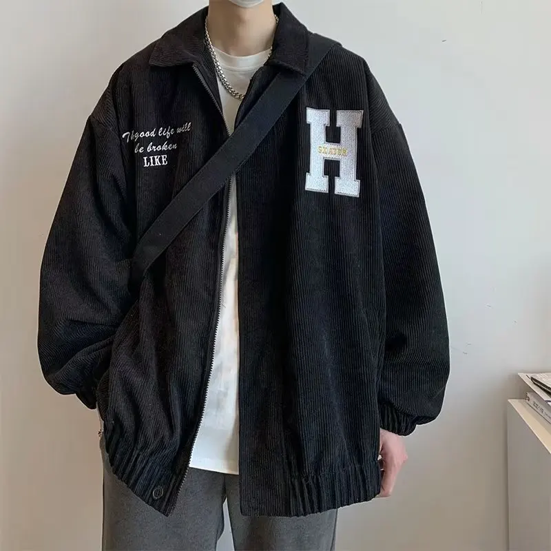 

Осень-зима, вельветовый джет большого размера, мужской повседневный свободный крой, модная уличная одежда, молодежная культура, застежка-молния...