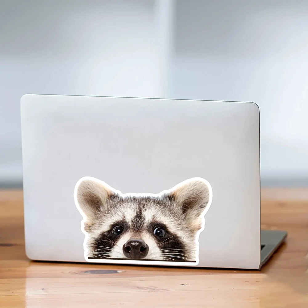車の窓とリアのフロントガラス用のビニールステッカー,アライグマをのぞき見する,面白い車のステッカー,面白い動物の頭の顔の装飾,1個