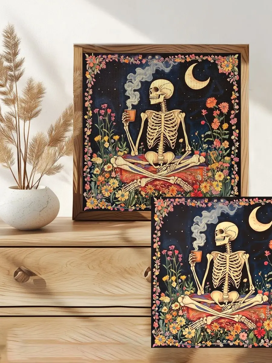 1 Stück 30x30 cm/11,8 Zoll Totenkopf-Stickerei-Set DIY-Kit 11CT/14CT DIY-Stickerei-Set DIY-Kreuzstich-Set mit Öko-Baumwollfaden – Detail 1