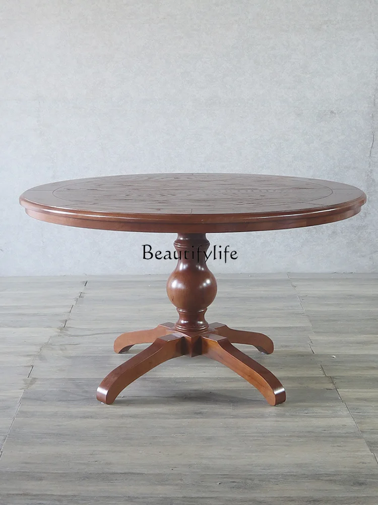 American Furniture Four-Claw Solid Wood Dining Table Walnut Color Living Room Solid Wood Table Medium round Dining Table