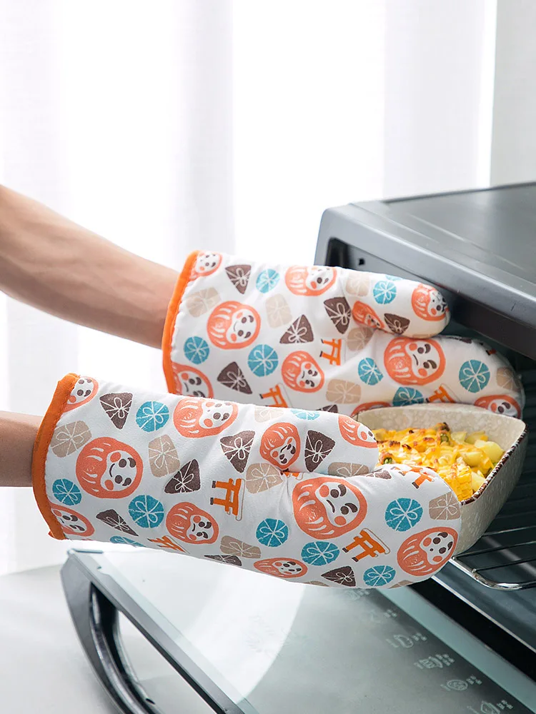 

Thickened Heat Insulation Gloves Kitchen High-Temperature Resistant Microwave Oven Gloves Baking at Home Oven Anti-Scald