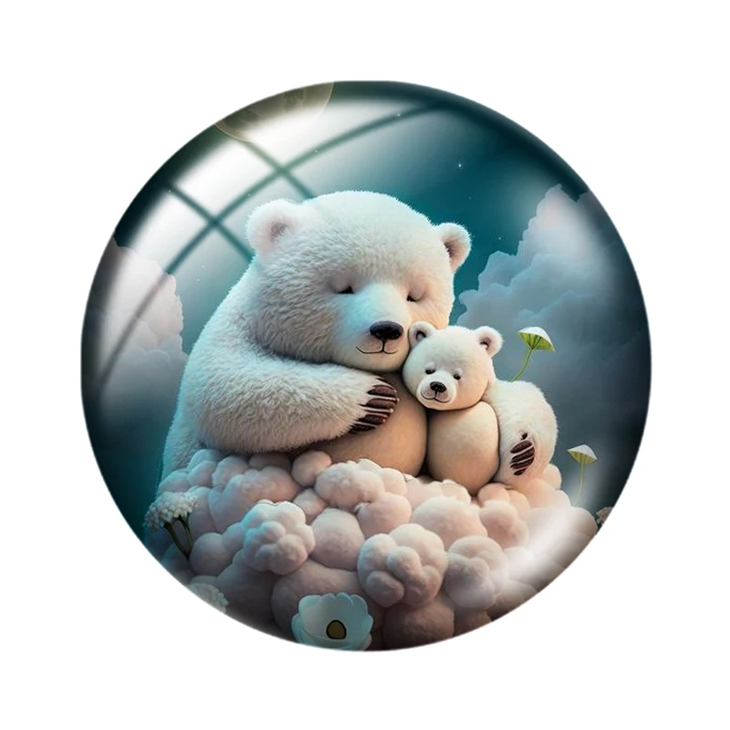 Moon Star Garland Cute Bear 10pcs Round Photo Glass Cabochon 12mm/16mm/18mm/25mm Demo Flat Back Making Findings