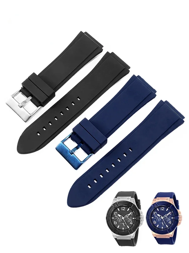 Soft Watchband for Guess Blue Silicone Watch Strap W0247g3 W0040g3 W0040g7 Raised Mouth Silicone Chain Men 22mm Accessories