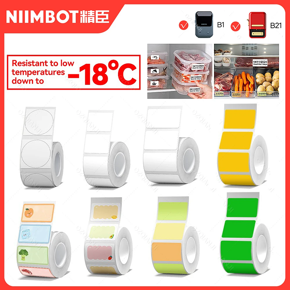 NIIMBOT-impresora térmica B1/B21/B31, papel de etiquetas para congelador, almacenamiento de alimentos, pegatinas para refrigerador de cocina, etiqueta de notas de contenido de fecha-18 °