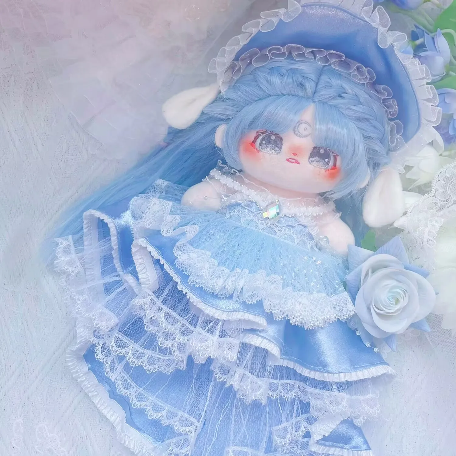 20 سنتيمتر ملابس دمى القطن الجسم العادي فستان أزرق أرنب مؤذ جديد النمط الصيني دمية الملفوف سعر ملابس دمى