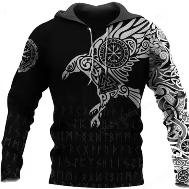 Felpa con cappuccio da uomo nuova 3d Viking Harajuku Print Pullover felpa con cappuccio da uomo oversize Vintage abbigliamento maschile autunno