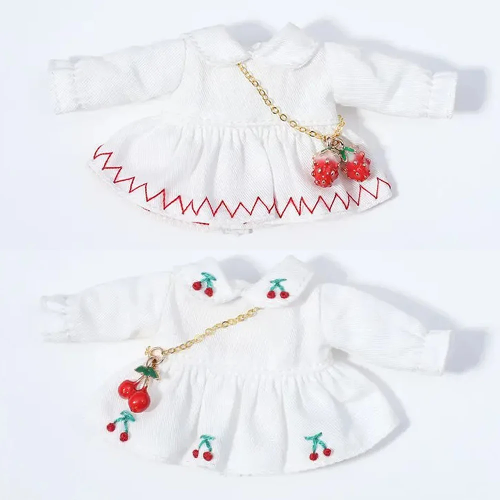 1/12 Ob11 Doll Handmade Clothes Dress With Cherry Strawberry Embroidery Suit For 1/12 Bjd / Sd Doll Accessories Ob11 doll