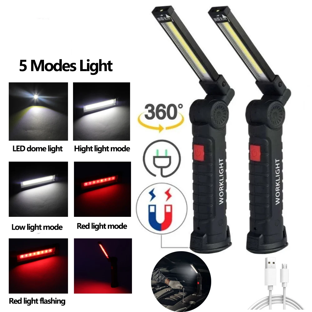 Multifunctional Powerful Portable COB auto repair work light LED red warning light Strong flashlight maintenance work light