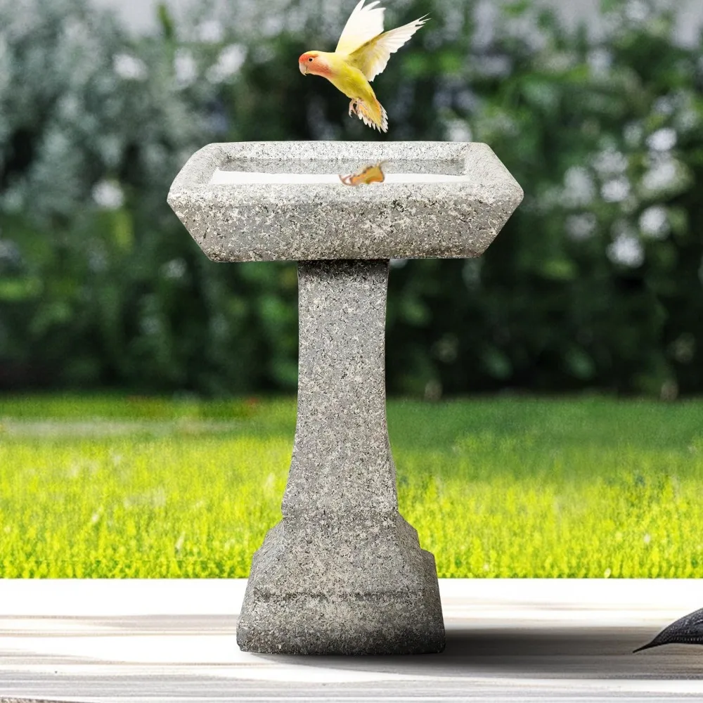 

Freestanding Birdbaths Outdoor - 15”Dia.X 22.8”Tall Concrete Standing Garden Bird Bath Feeder Bowl with Pedestal, Mode
