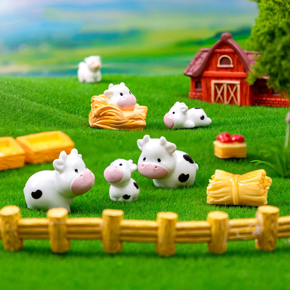

8pcs Cow Mini Model Set Stress Relief Desk Decor Cute Animal Figurines Multi-Scene Decoration Therapeutic Mini Collectibles