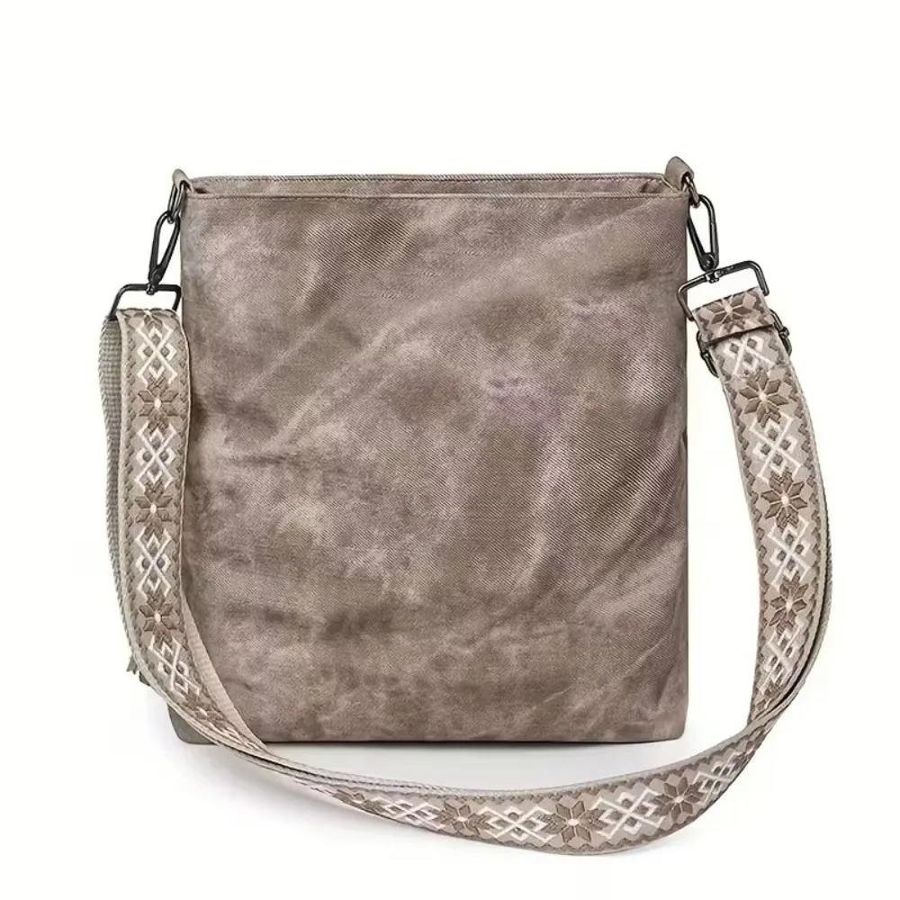 Multi-compartment Crossbody Bag Floral Strap Soft PU Leather Shoulder Bag Large Capacity Adjustable Wide Strap Women Handbag