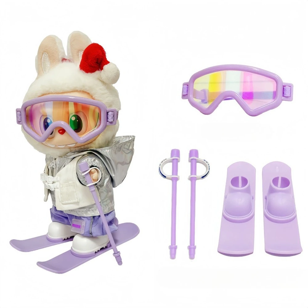 

For 17cm Labubu Dolls Clothes Winter Ski Goggles Ski Sleigh Set Dress Up Doll Accessories Sitting Party Changing Dress Game Toys
