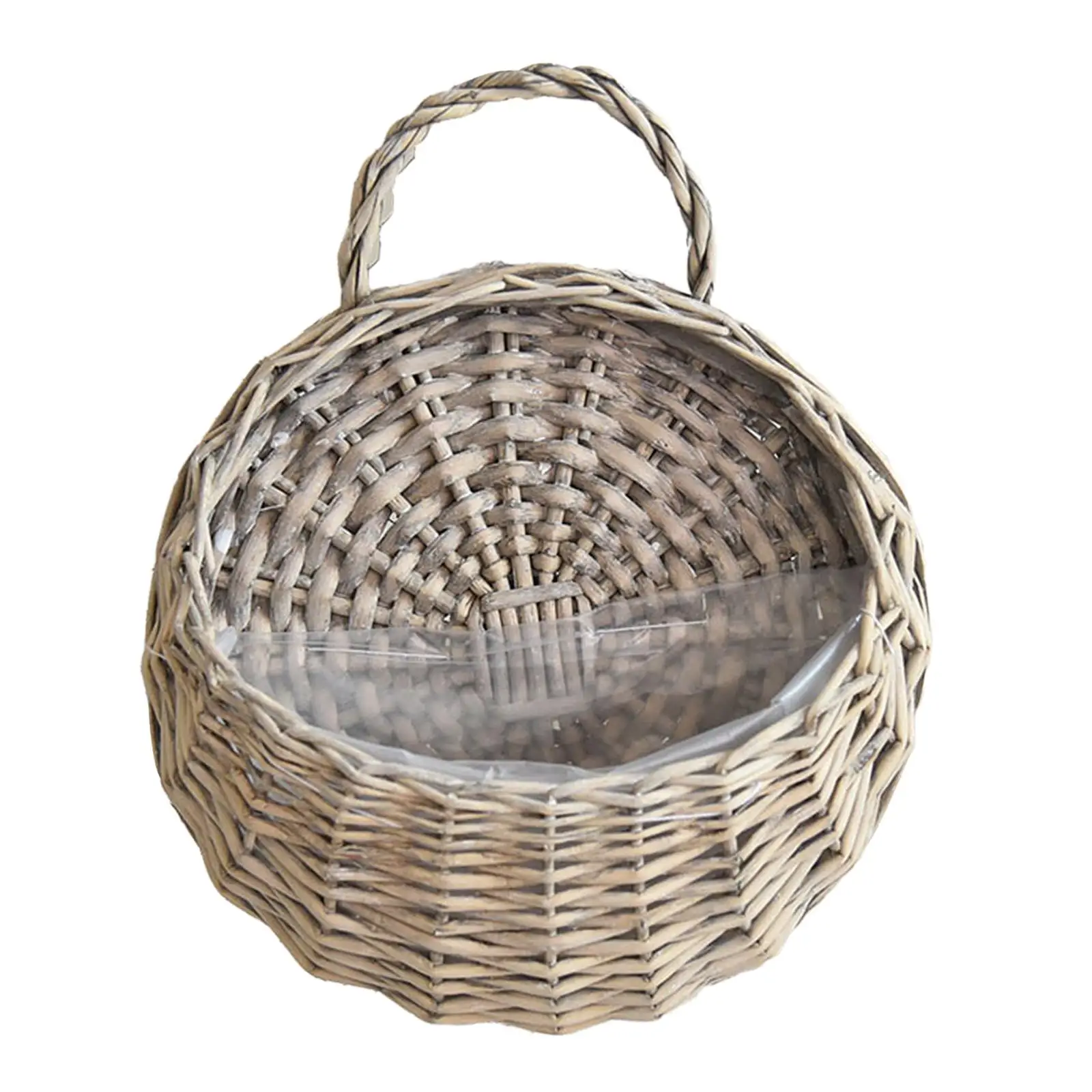 Woven Hanging Basket Flower Basket,Round,Decorative,Wicker Handed Storage Basket for Indoor Outdoor Plants Porch Ornament