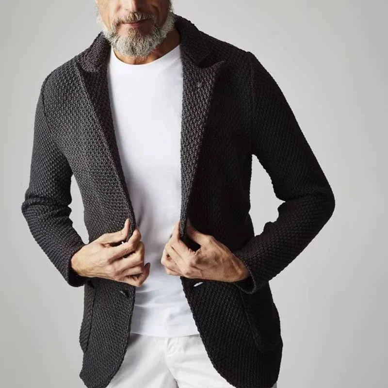 Casual Turn Down Collar Coat Slim Fit with Ribbed Hem Long Sleeve Open Front Regular Weight Heat Set Finish Men Jacket Summer
