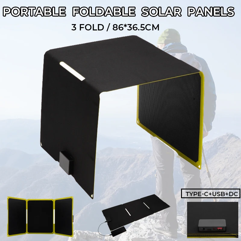 

Outdoor Flexible Folding Solar Panel 5V 100W Portable Battery Mobile Phone Charge Type-C+USB+DC Port Power Bank Solars Plate