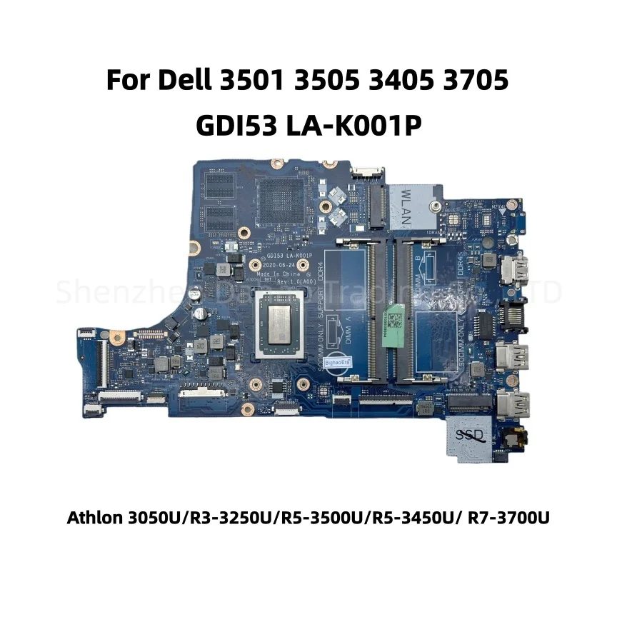 LA-K001P CN-05HPX6 para la placa base del ordenador portátil Dell Inspiron 15 3501 3505 3405 3705 con CPU Athlon 3050U R3-3250U R5-3500U R7-3700U