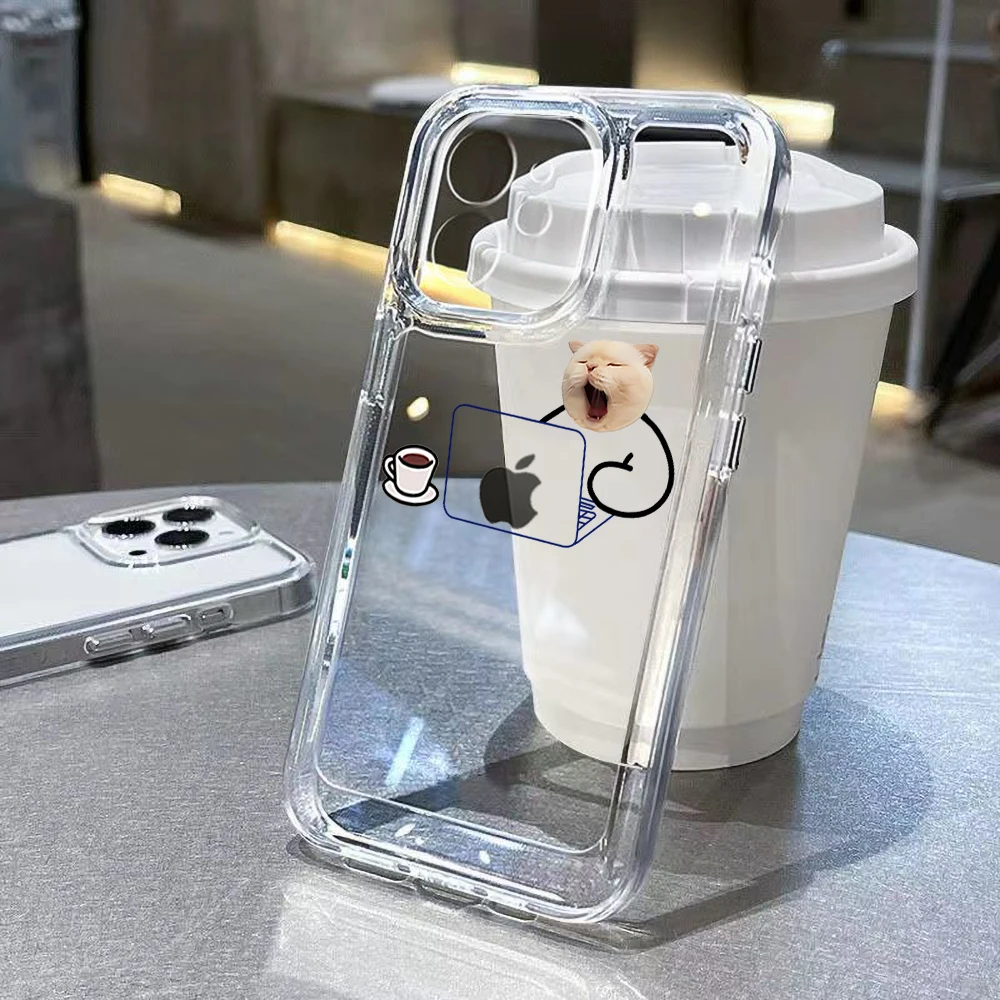 

Funny Work Cat Phone Case For iPhone 17 16 15 11 12 14 13 Pro Max Mini X XS XR 7 8 Plus SE4 16E Soft Silicone Transparent Cover