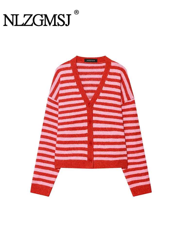 

NLZGMSJ женские осенние кардиганы 2025, свитера в полоску, свитера-кардиганы с длинными рукавами и v-образным вырезом на пуговицах для женщин, повседневные