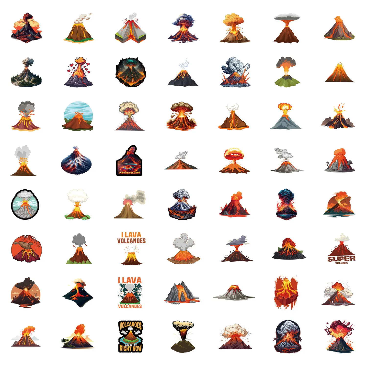 

55PCS Cool Volcano Stickers Natural Geology Volcano Eruption Cartoon Style Decorative Laptop iPad Waterproof Stickers Kids Toy