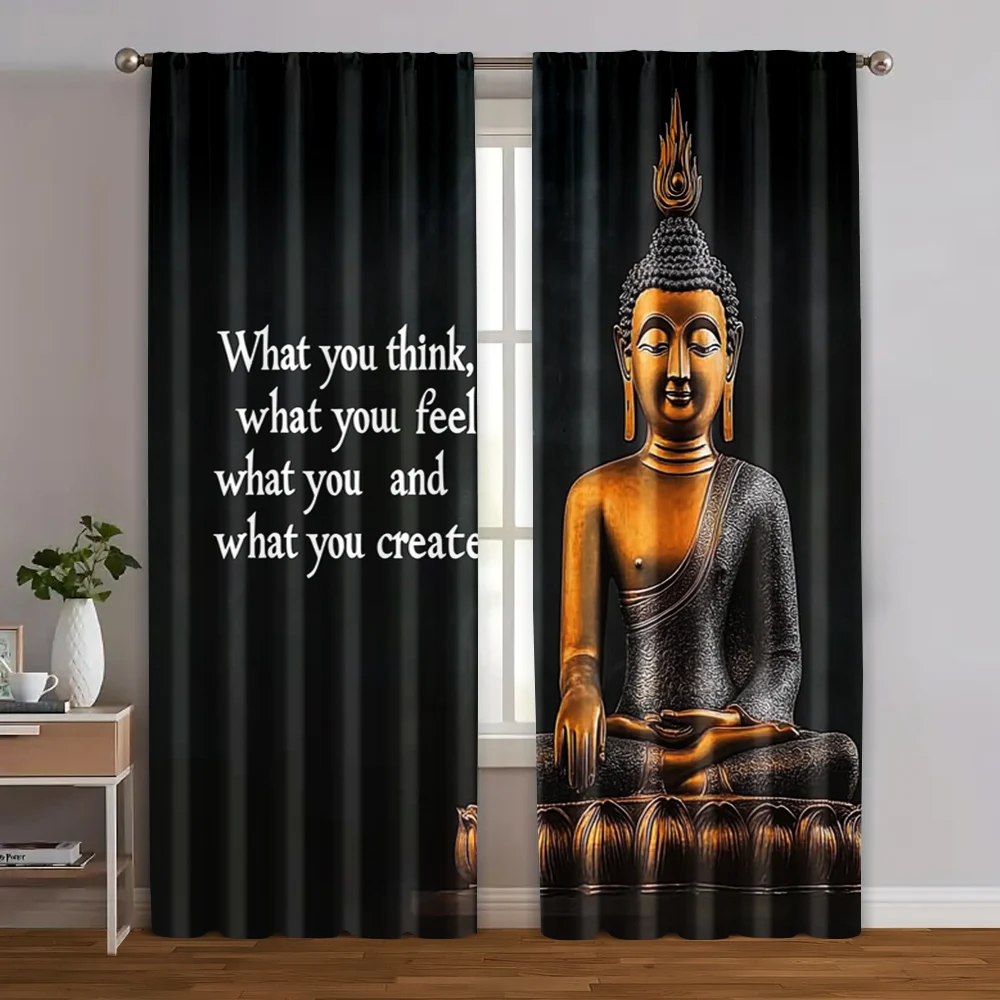 

2pcs, Fashionable Curtains Buddha Meditation Versatile Fabric (without rod) Stuff Clearance Ldeal for Bedroom, Living Room,