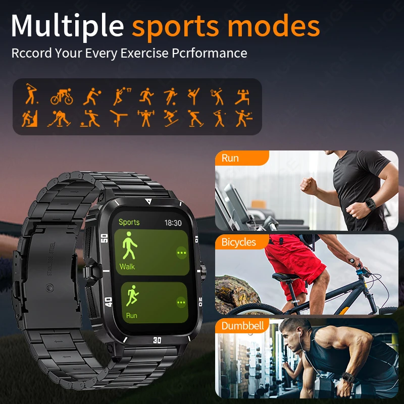 LIGE Outdoor Smart Watch Men 2.01” Screen Blood Oxygen Bluetooth Call Watch Sport Fitness Waterproof Smartwatch Man Reloj Hombre