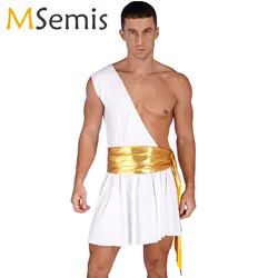 Men Ancient Greek Roman Gladiator Costume One Shoulder Strap Skirt Halloween Carnival Party Cosplay Roman Solider Fancy Dress
