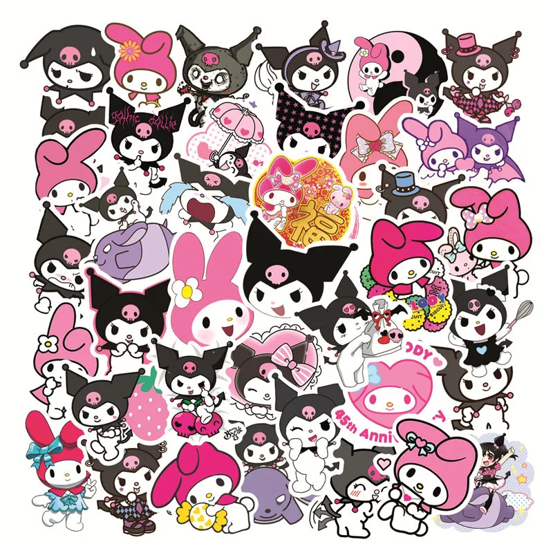 50Pcs/Set Kawaii Sanrio Stickers Anime Cartoon Hello Kitty Kuromi My Melody Diy Material Waterproof Graffiti Stationery Sticker