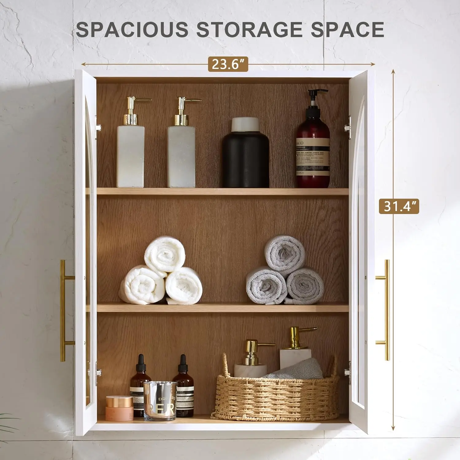Customized 23.5x31.4 Inch White Wall Mounted Storage Cabinet with Adjus  Shelf Glass Doors for Bathroom Kitchen Laundry