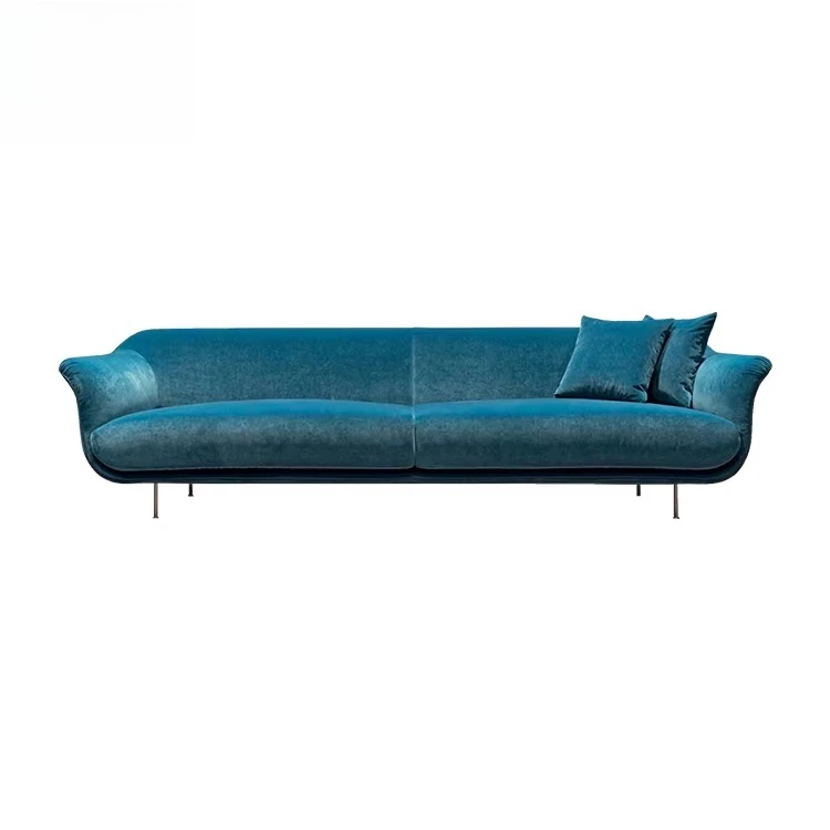 ye-Modern Contemporary Low Profile Sofa with Sleek Curved Armrests, Premium Textured Fabric Metal Legs Living Room Furniture-